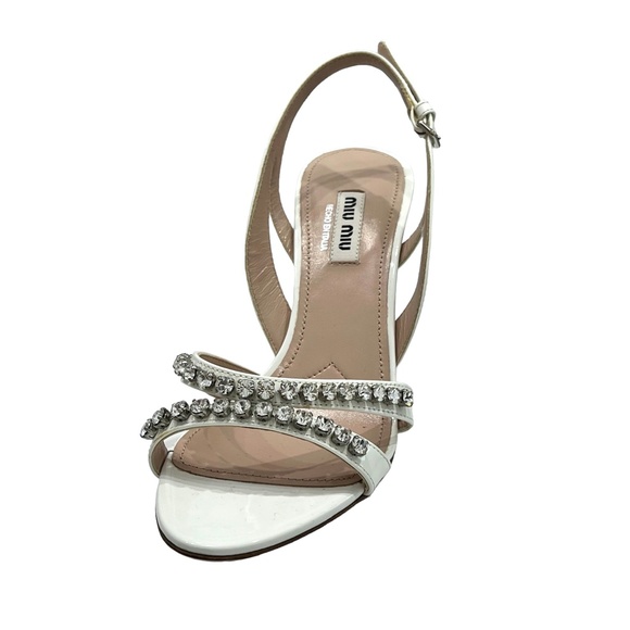 MIU MIU BIANCO WHITE JEWEL EMBELLISHED CALZATURE DONNA OPEN TOE STILETTO SANDAL - Picture 4 of 16